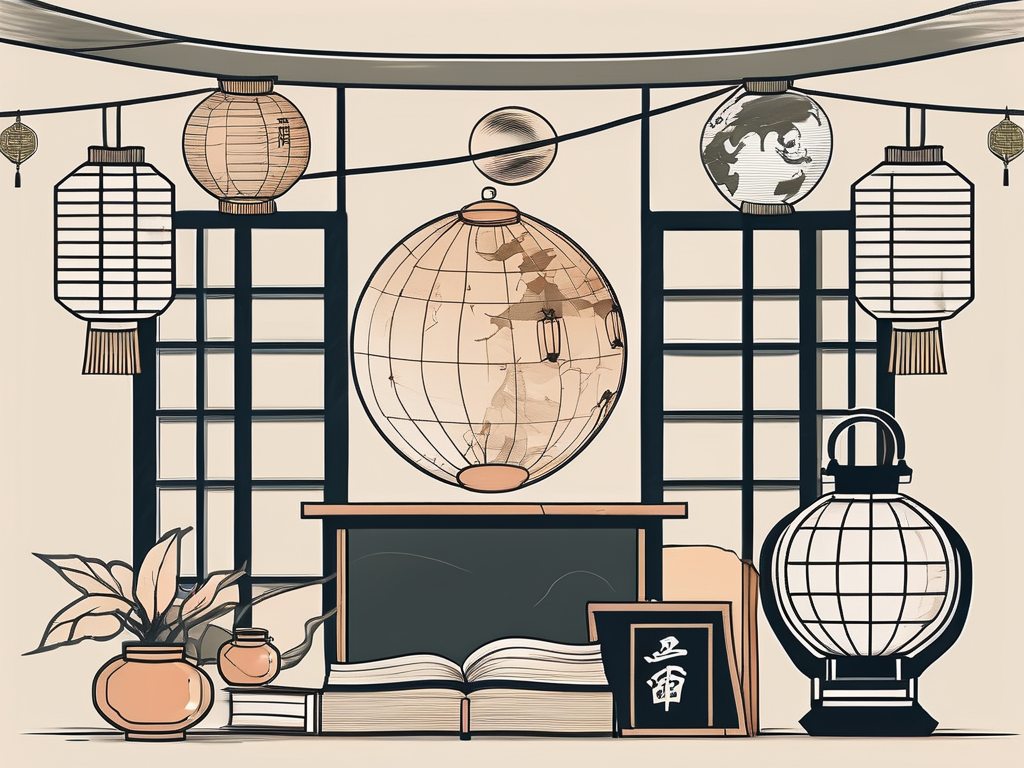 A classroom setting with chinese cultural elements