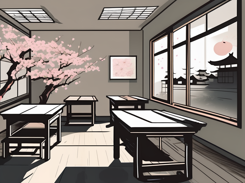 A classroom setting with japanese cultural elements