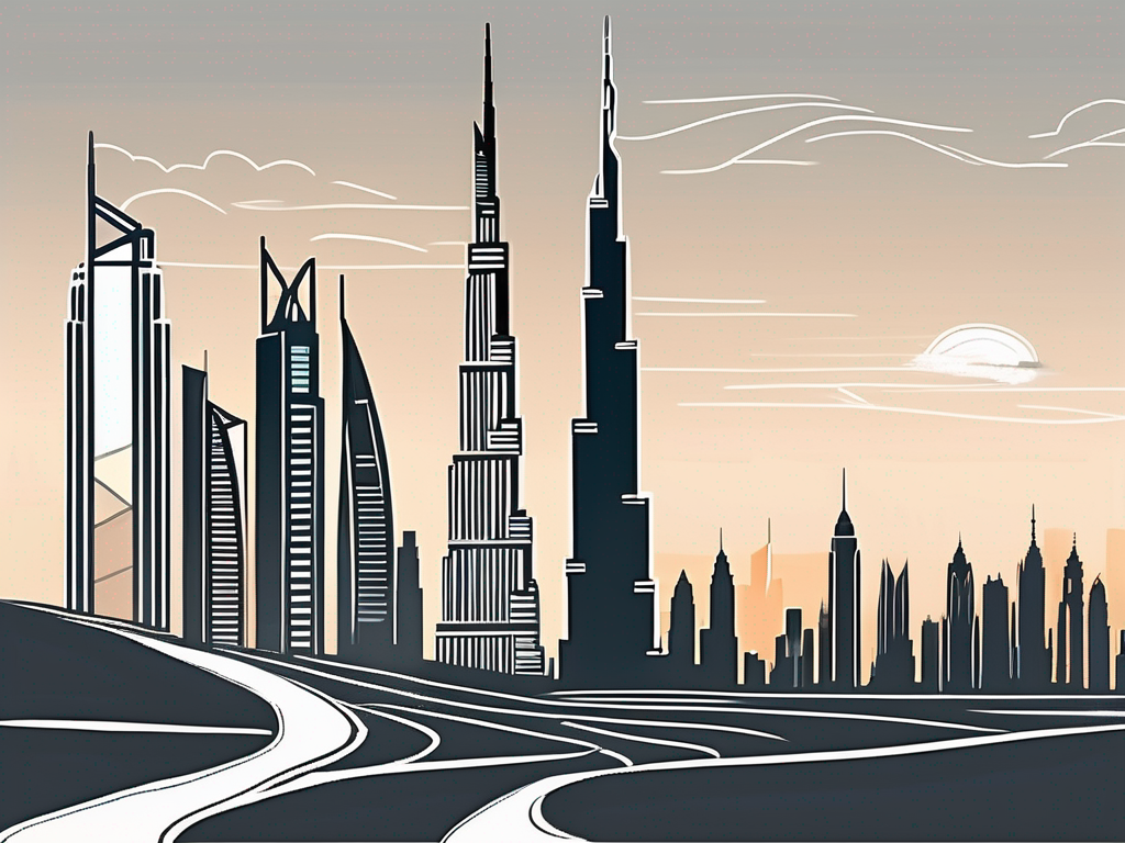 A dubai skyline with iconic landmarks like the burj khalifa