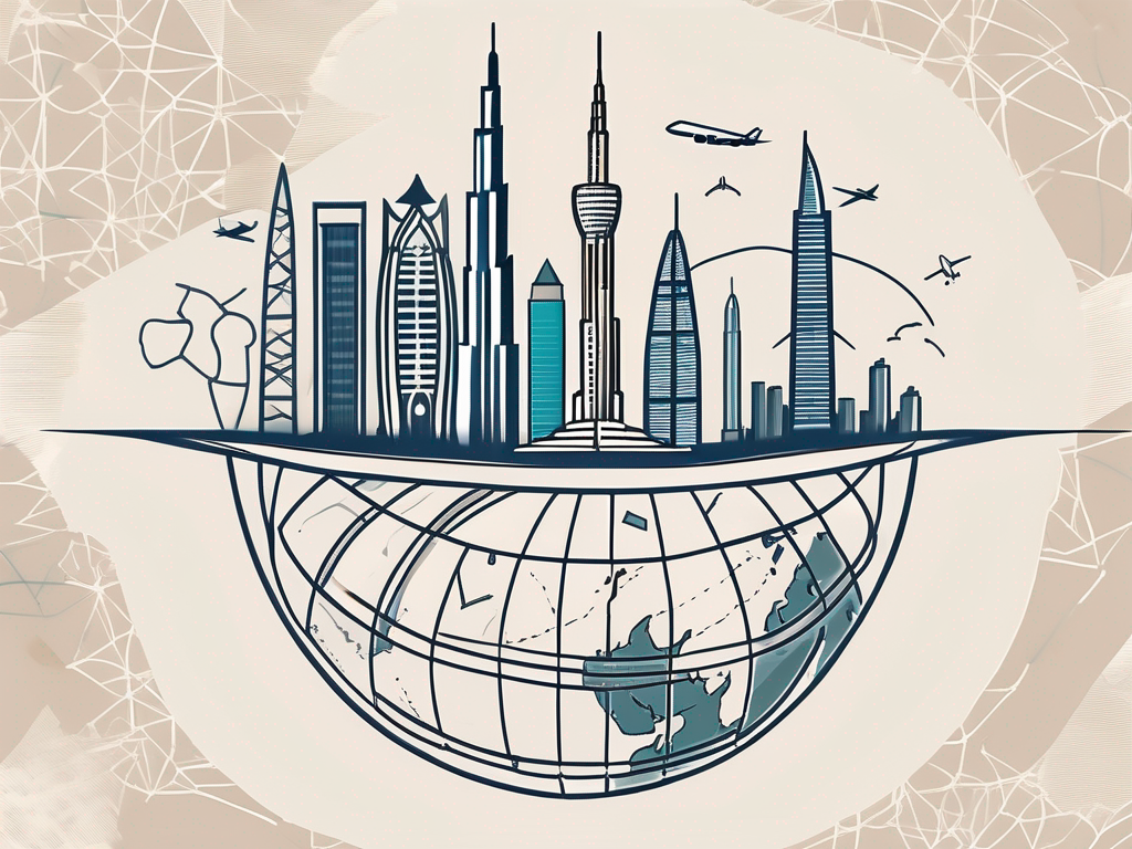 Various symbolic elements such as a globe