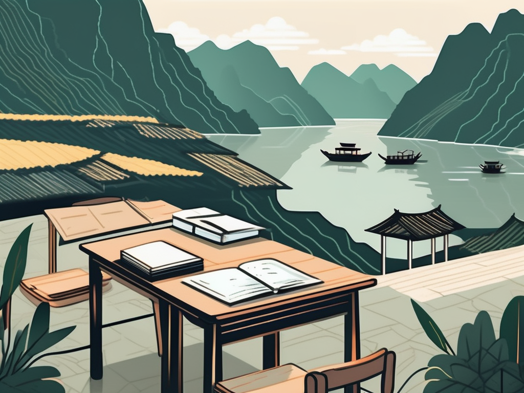 A traditional vietnamese classroom with a chalkboard