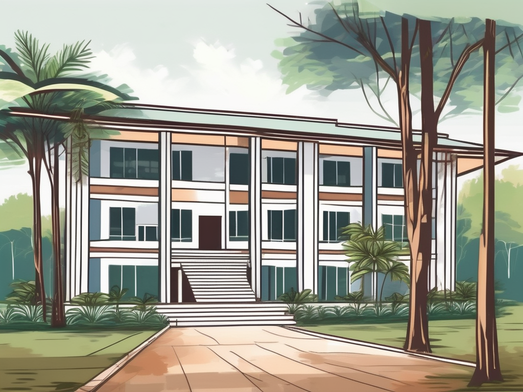 A school building in cambodia with open doors and windows