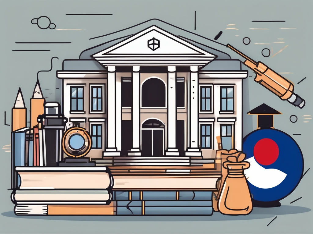 A school building with the south korean flag