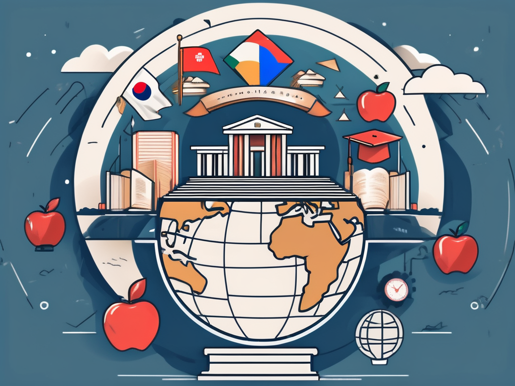 A globe with a pathway leading from a generic country to south korea