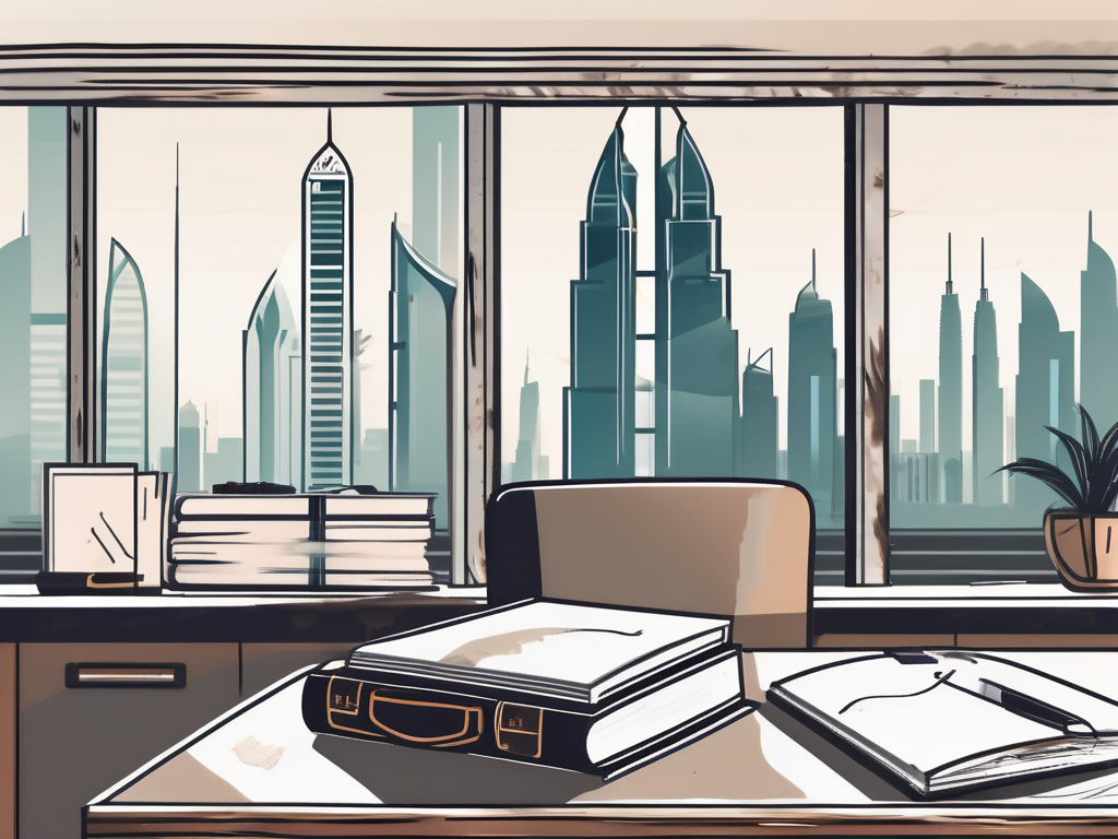 A classroom setting with a view of dubai's iconic skyline in the background