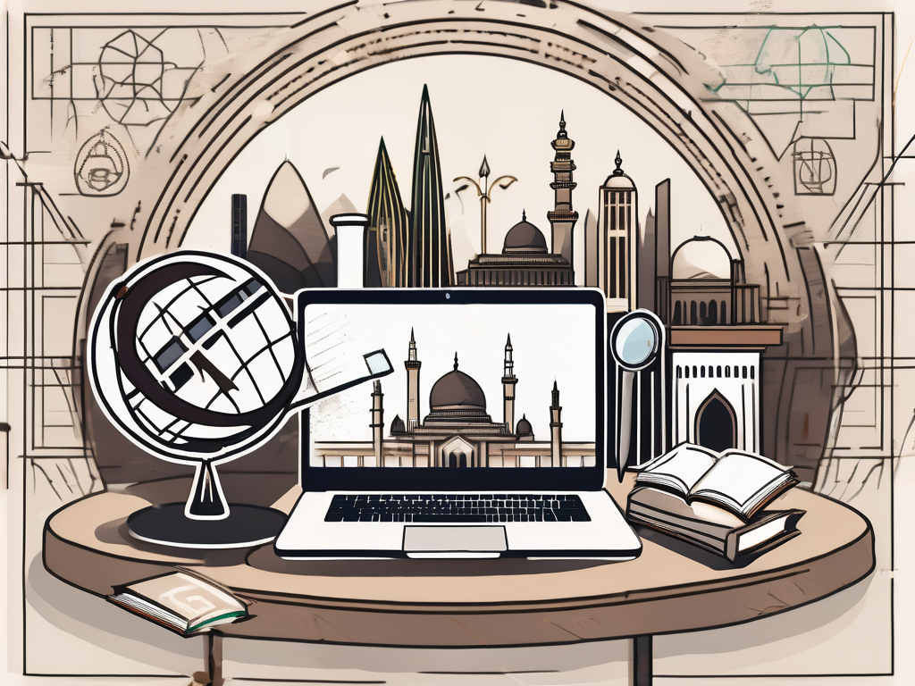 A laptop displaying a globe