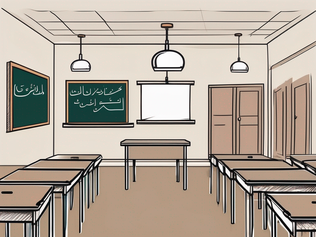 A classroom with two chalkboards