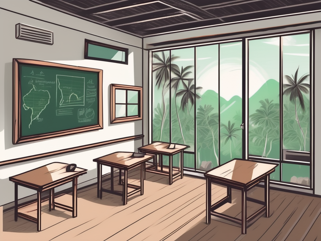 A thai classroom setting with a chalkboard