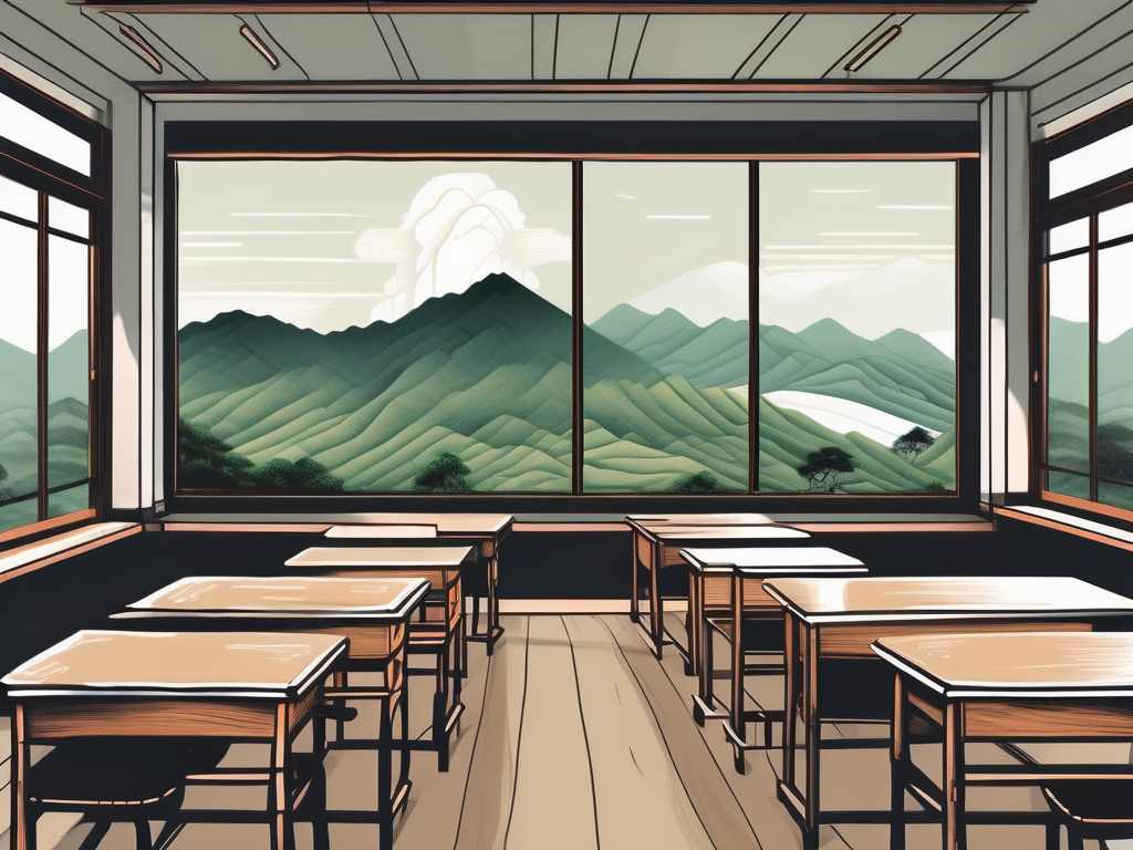 A traditional taiwanese classroom with a chalkboard