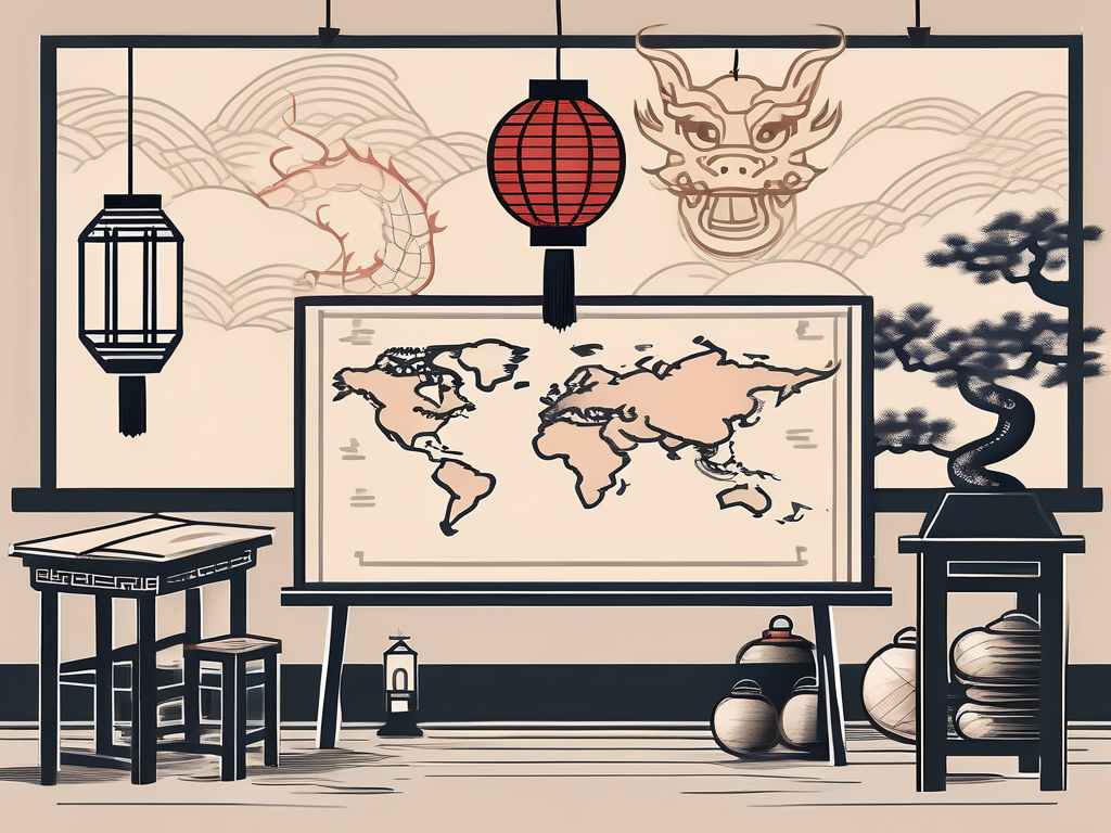 A classroom setting with a chalkboard