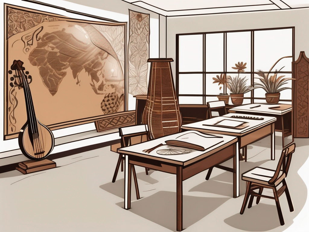 A classroom setting with indonesian cultural elements