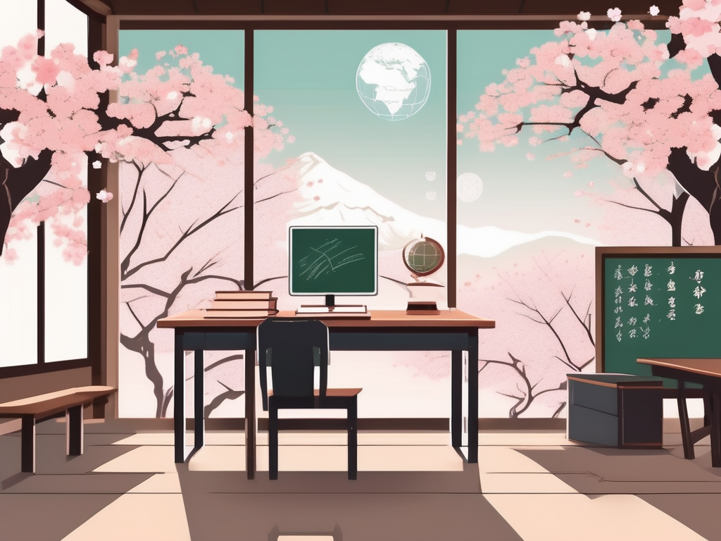 A classroom setting with japanese cultural elements