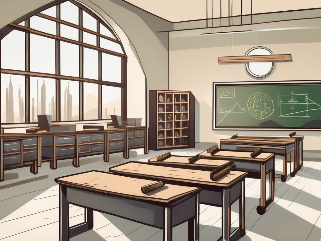 A well-organized classroom with distinctive saudi arabian architectural elements