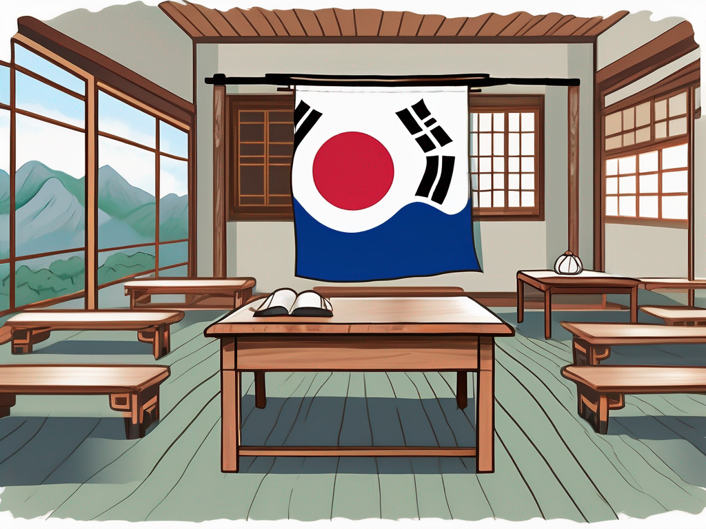 A classroom setting with a chalkboard