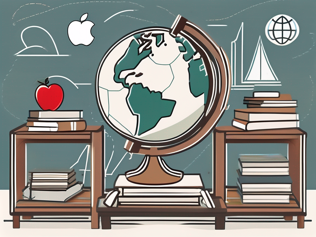 A classroom setup featuring a globe focused on the united arab emirates