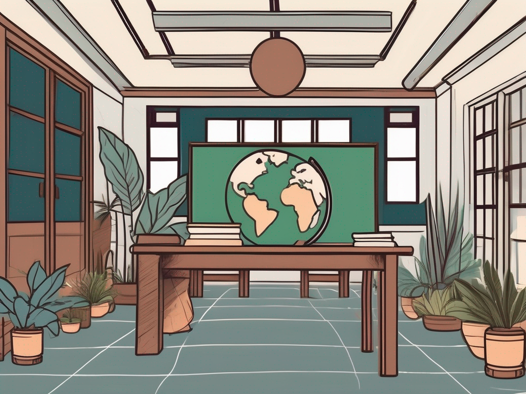 A classroom setting with malaysian cultural elements