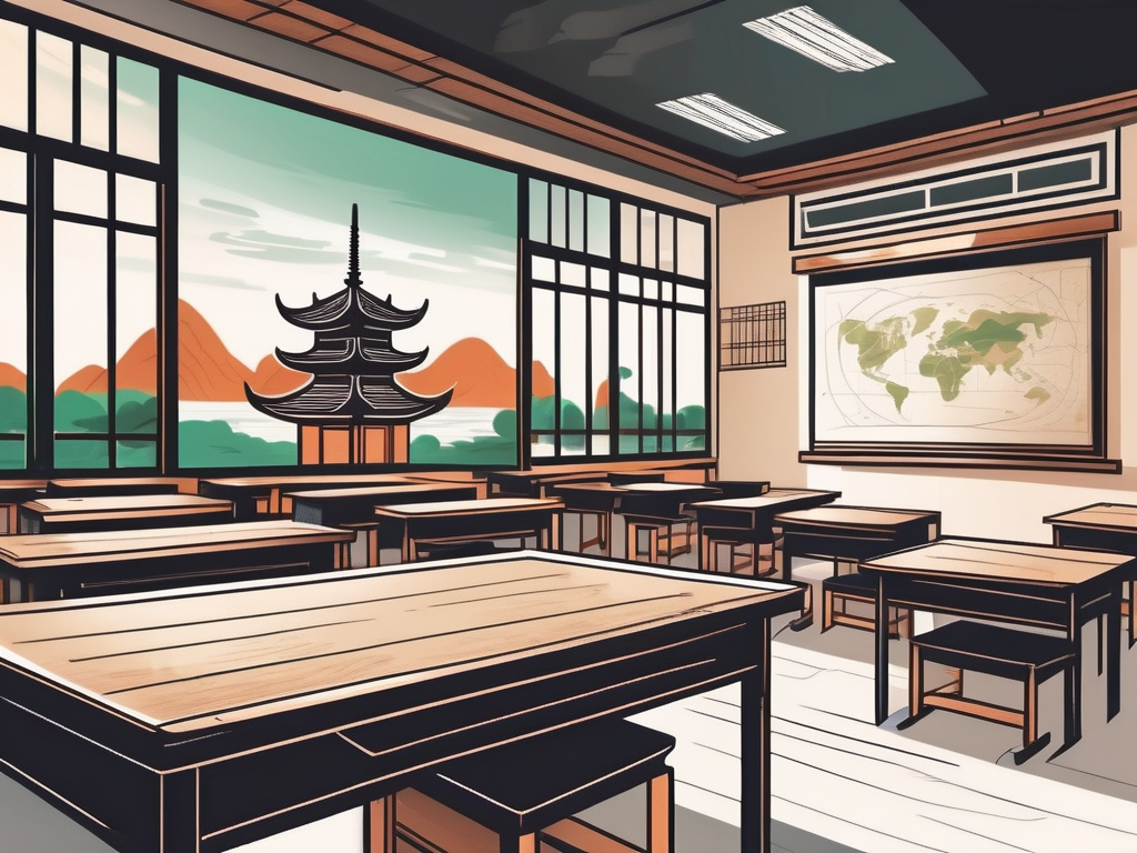 A classroom setting with traditional vietnamese elements