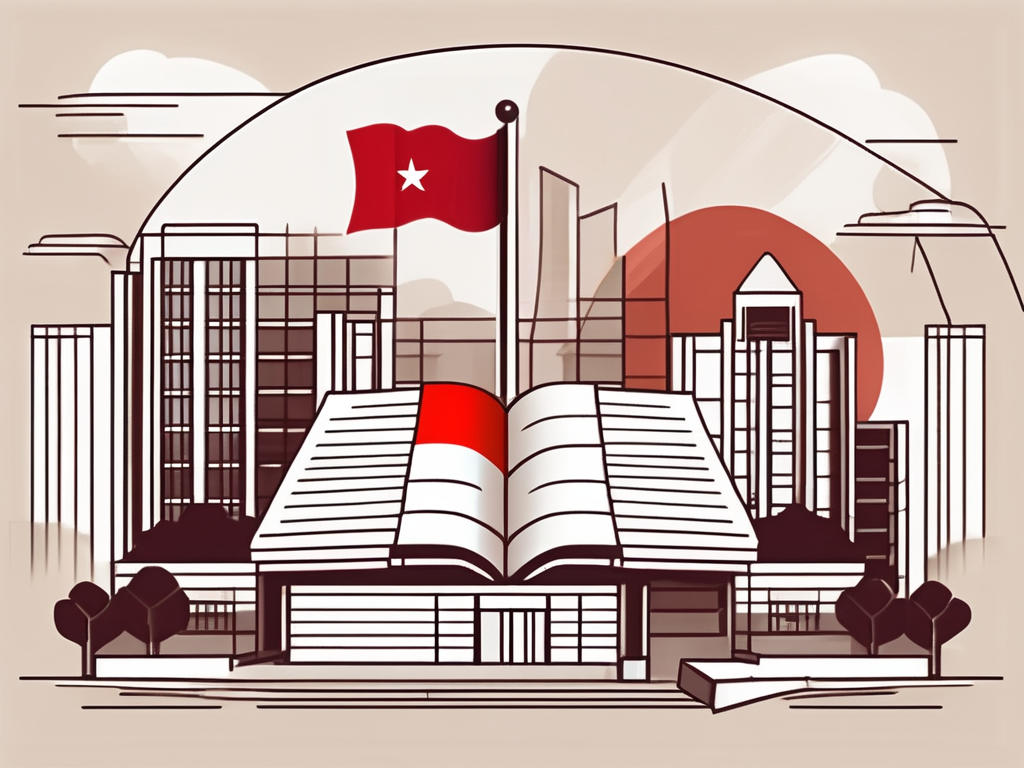 An international school building with the indonesian flag flying beside it