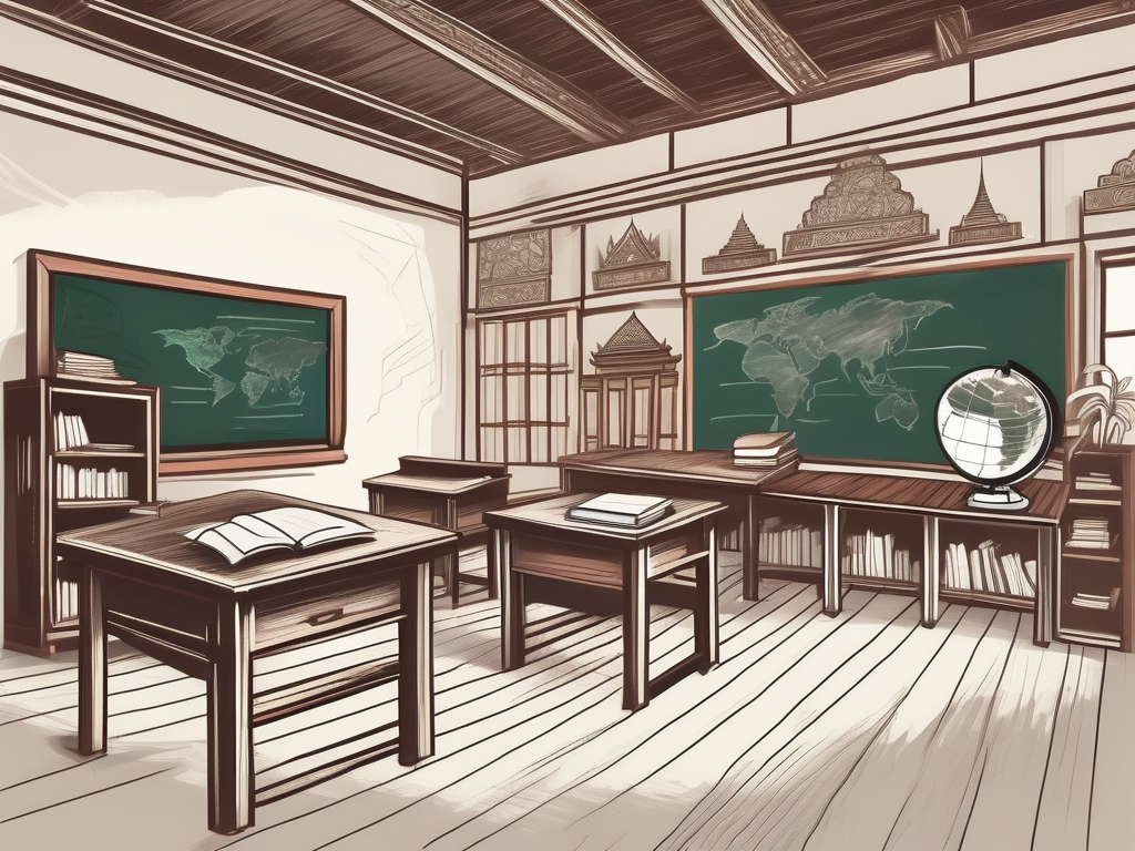 A classroom setting with traditional thai architecture