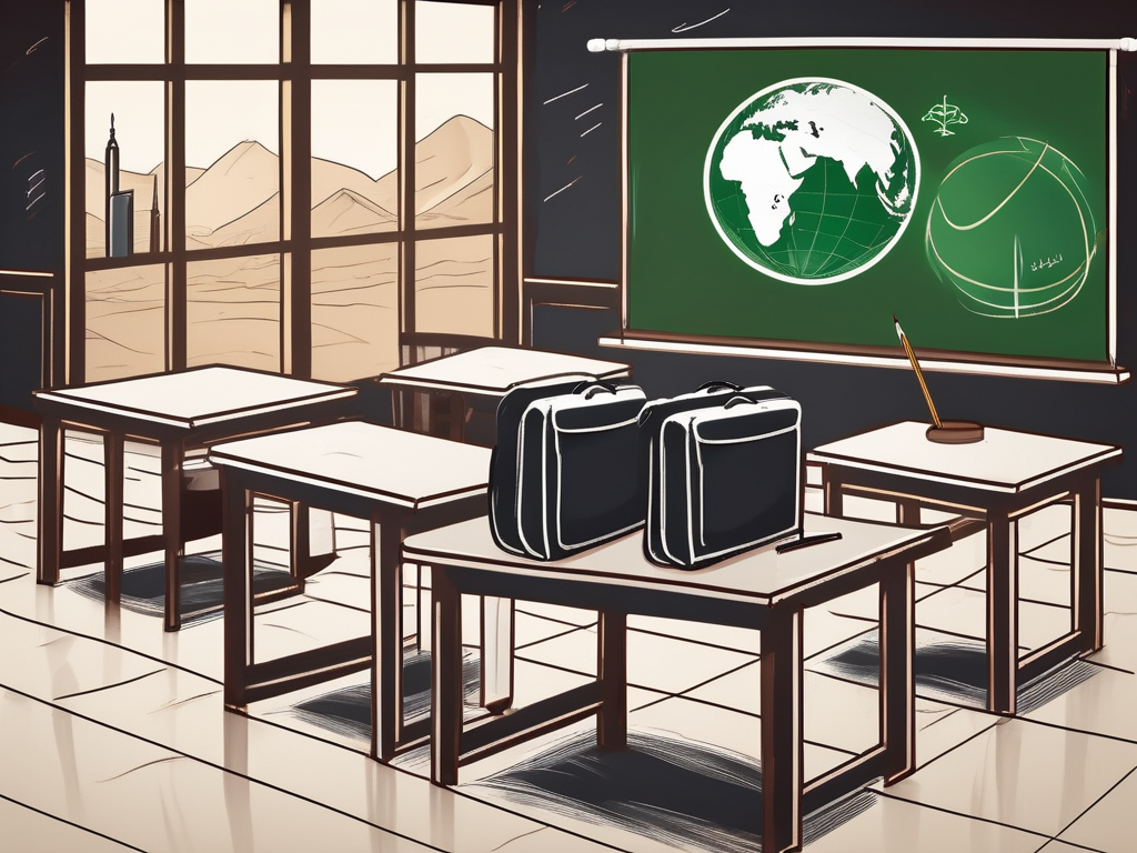 A traditional saudi arabian classroom with a chalkboard