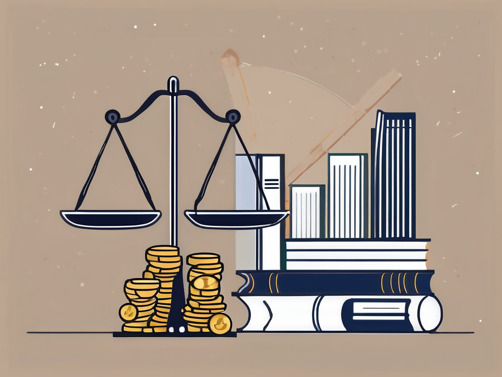 An international school building in malaysia with a symbolic scale balancing books and a bag of coins