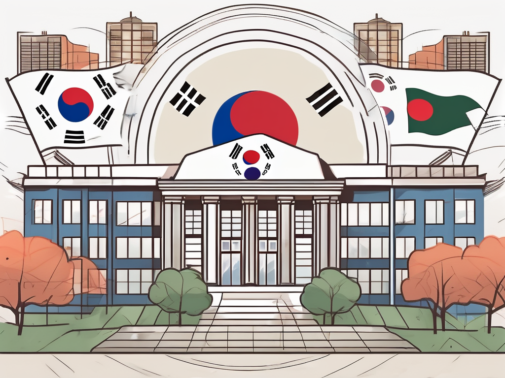 An international school building with the south korean flag flying