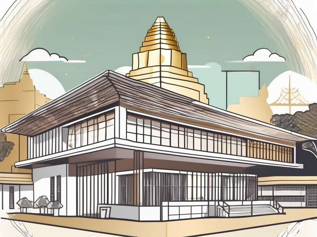 An international school building in thailand with a backdrop of thai landmarks