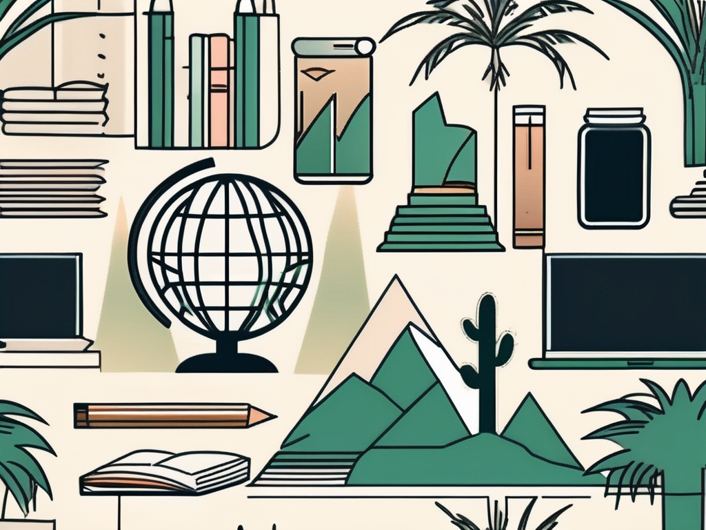 A diverse group of school supplies such as a globe