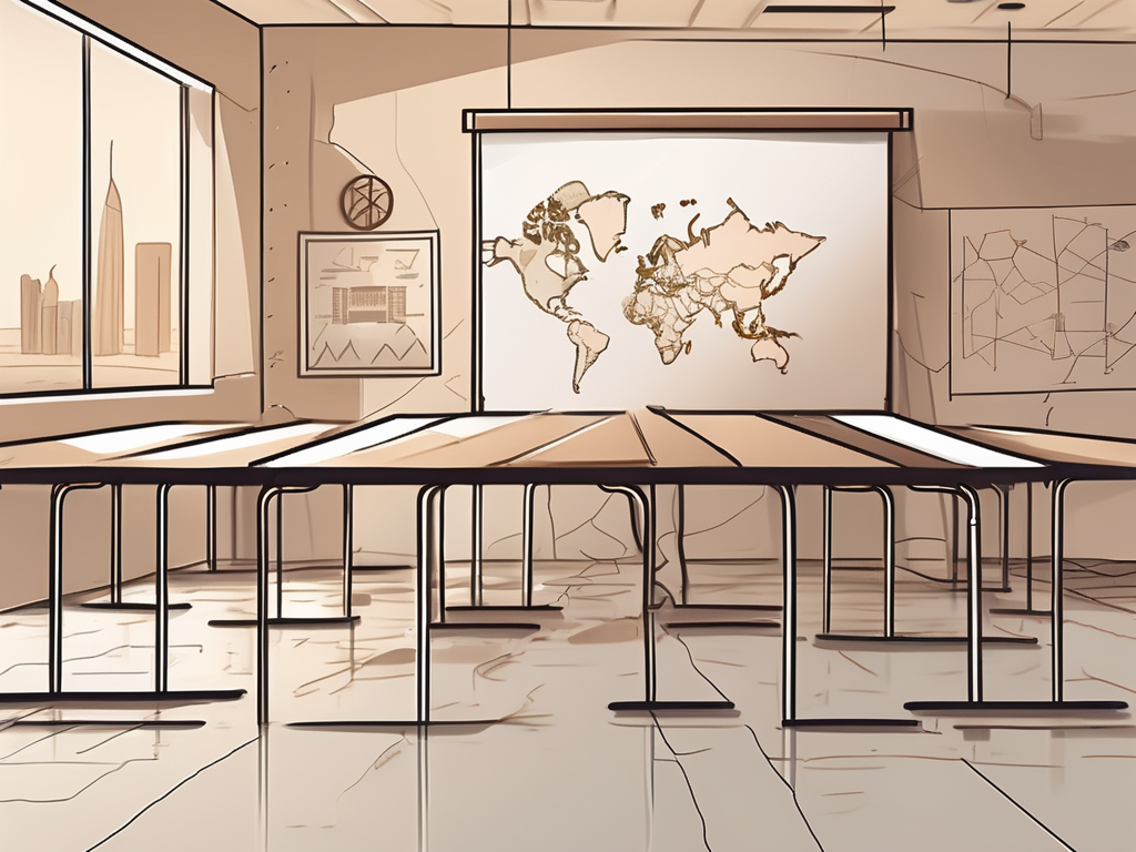 A classroom setting in saudi arabia with various international symbols