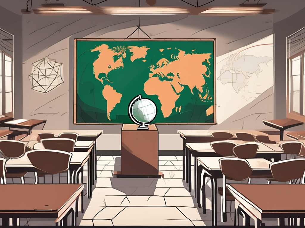 A traditional saudi arabian classroom setting with empty desks