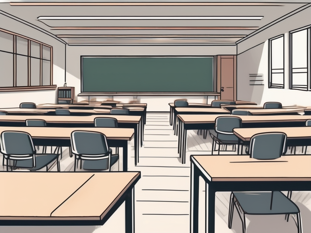 A classroom setting with a chalkboard