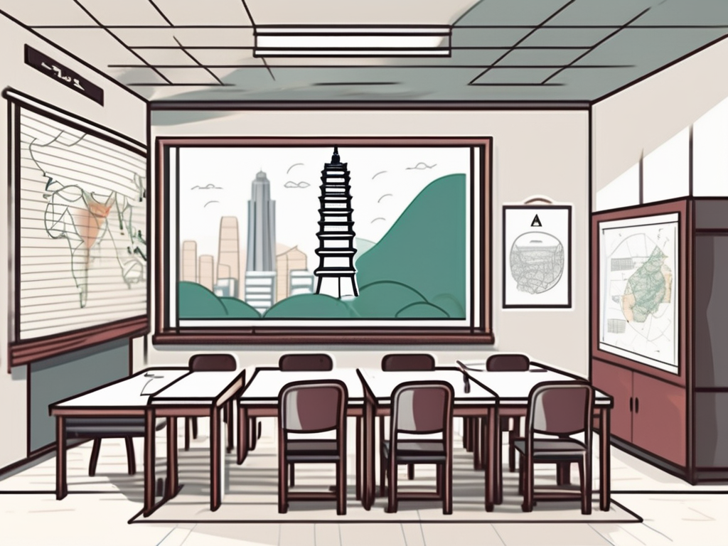 A classroom with elements that symbolize taiwan and qatar