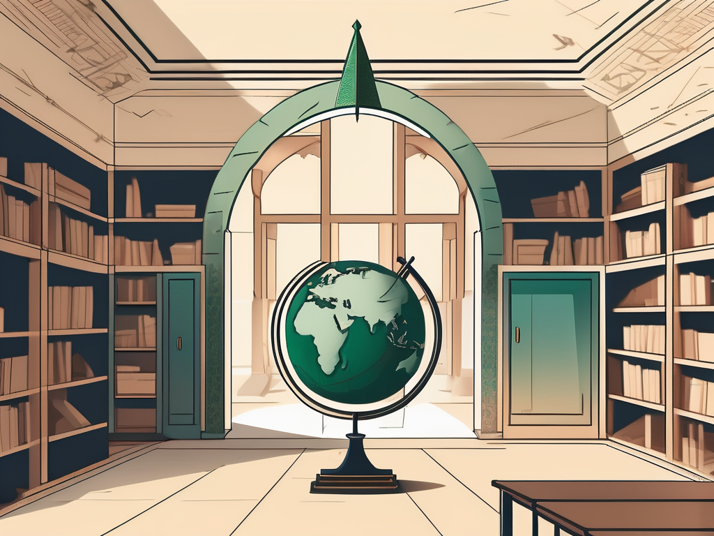 A classroom setting with traditional saudi arabian architectural elements in the background