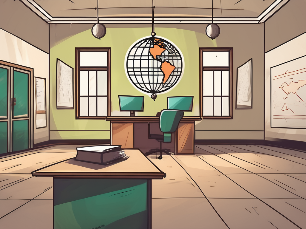 A traditional saudi arabian classroom setting with an empty teacher's desk