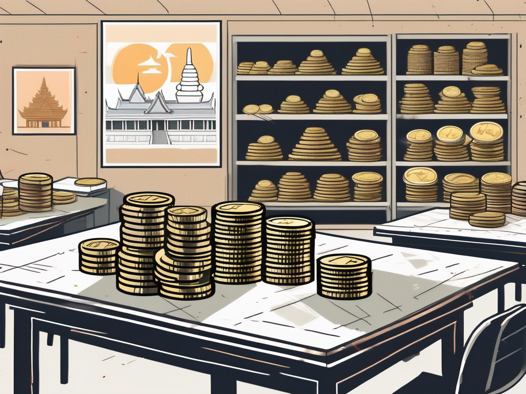 A classroom setting with a view of iconic cambodian landmarks in the background