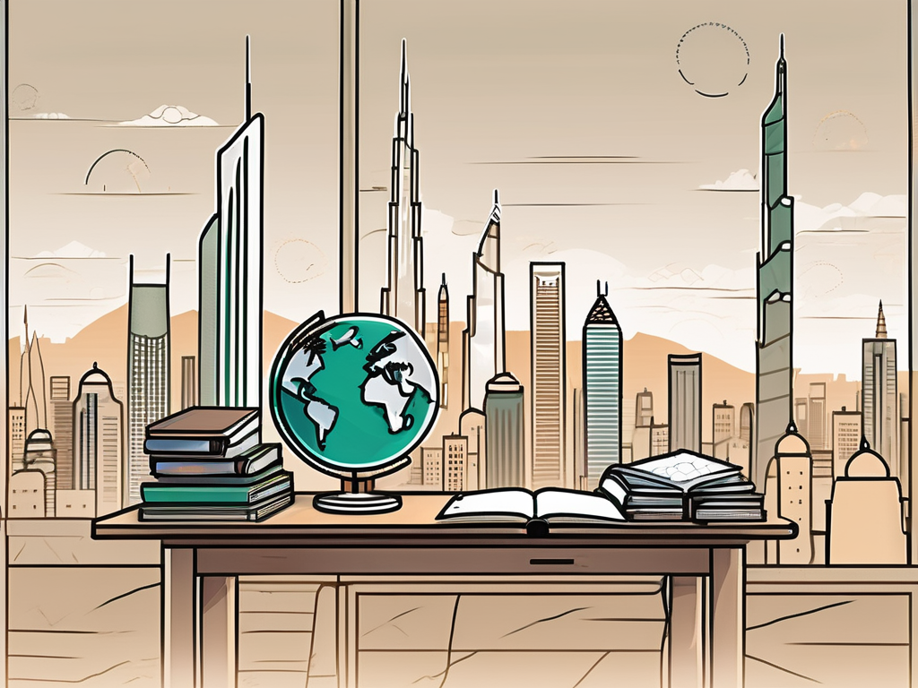 A classroom setting with a globe