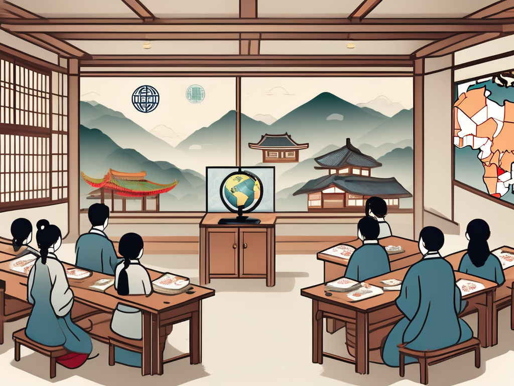 A classroom scene with traditional korean elements