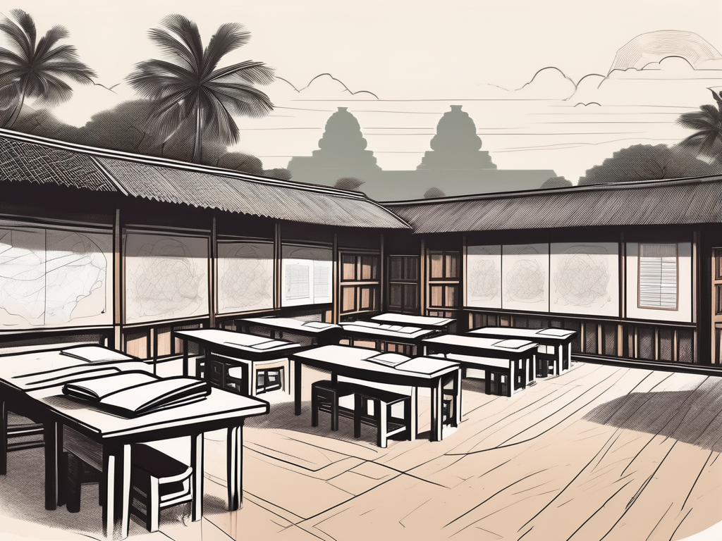 A traditional cambodian classroom setting with desks