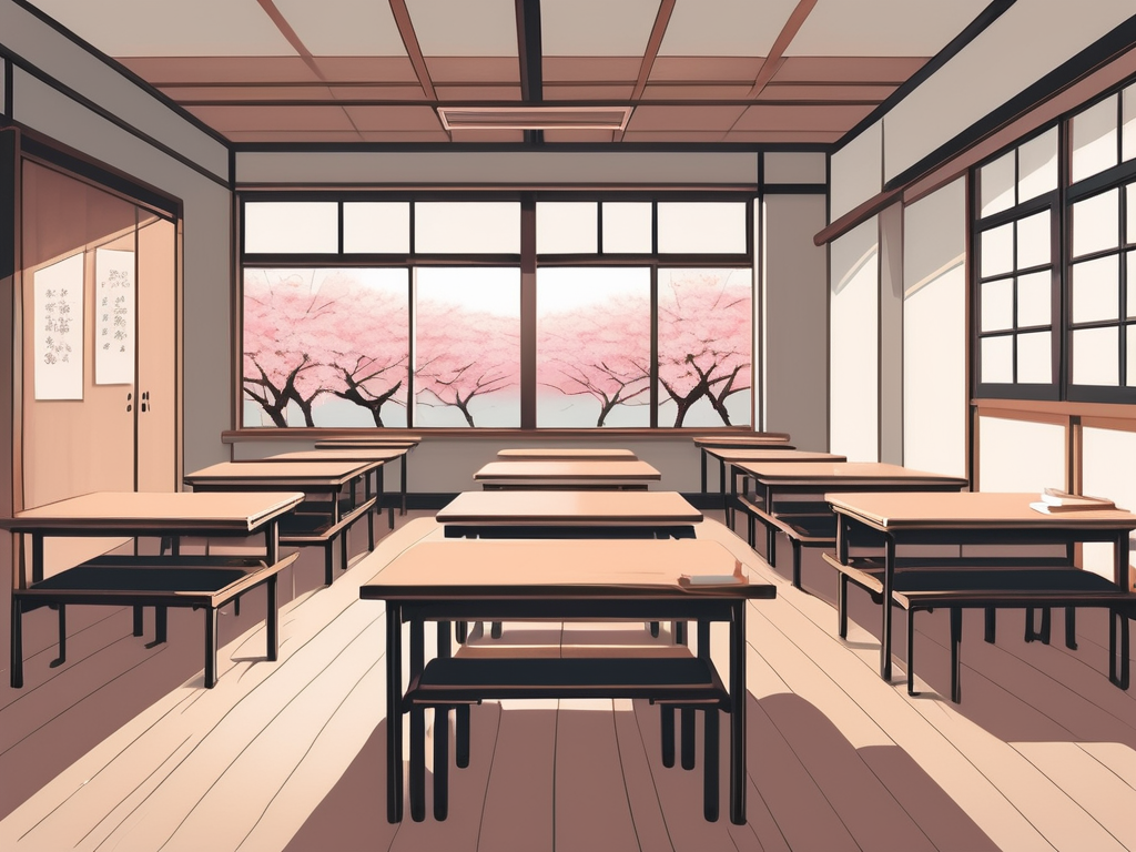 A typical japanese classroom setting with a blackboard