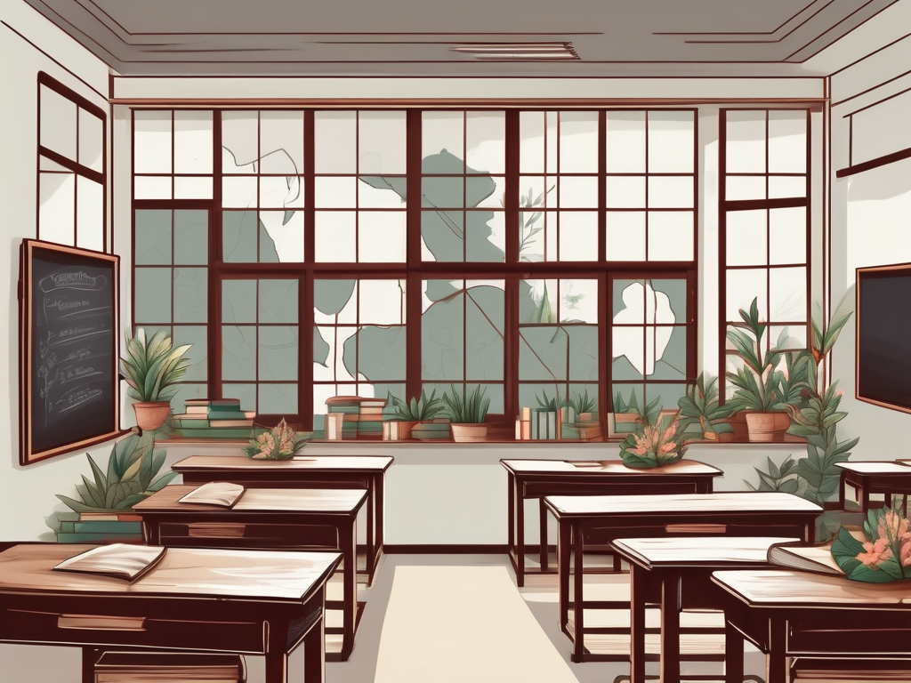 A traditional indonesian classroom setting with chalkboard