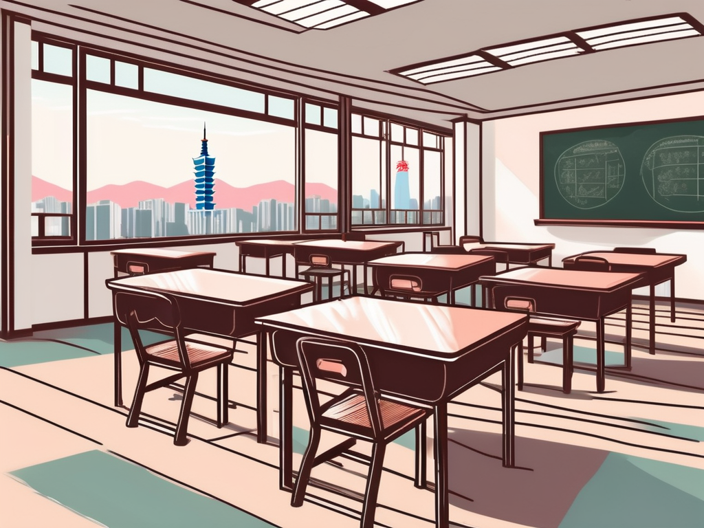 A traditional taiwanese classroom with desks and chairs