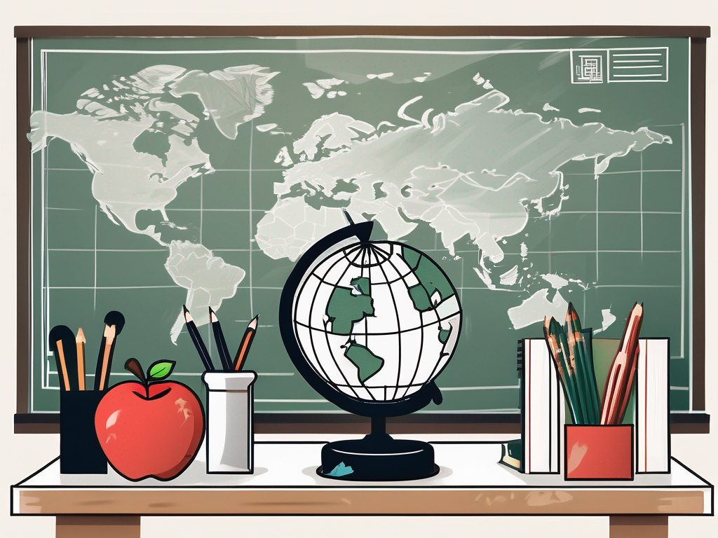 A classroom setting with a globe