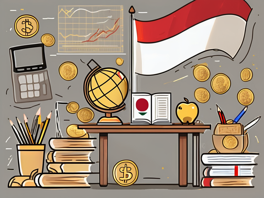 A classroom setting with an indonesian flag