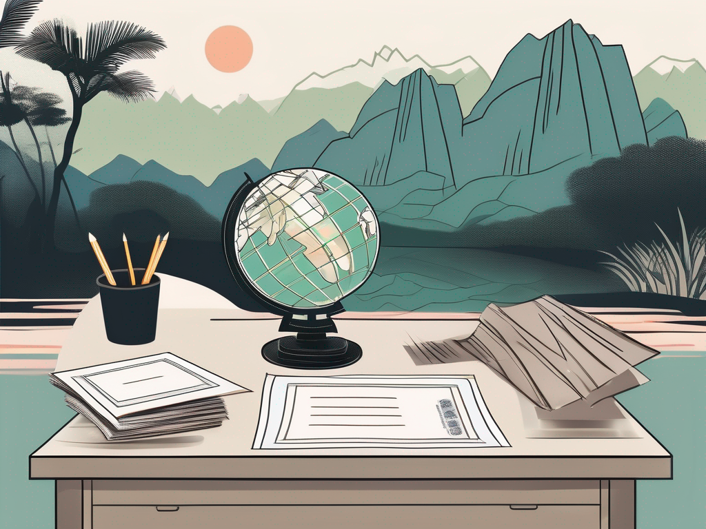A teacher's desk with a globe