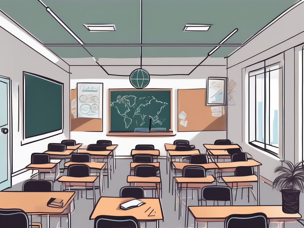 A classroom setting in malaysia with elements like a chalkboard