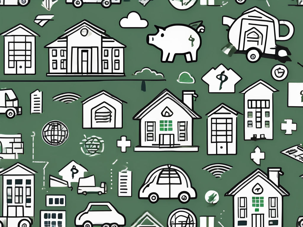 A classroom setting with various symbols representing financial aspects such as a house for housing allowances