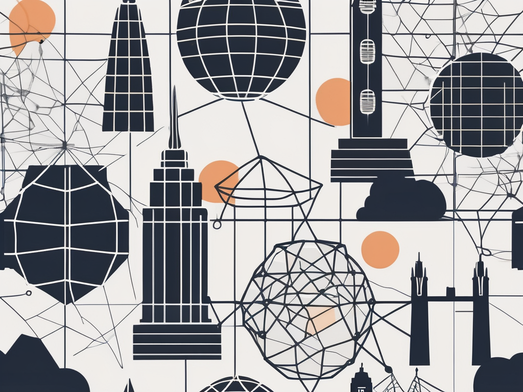 A network grid interconnecting nine different nodes