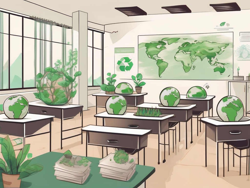 A classroom setting in thailand with environmental teaching resources such as globes