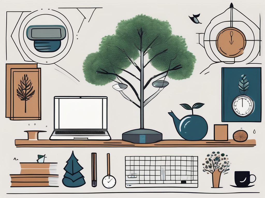 A balanced scale with symbolic objects on each side