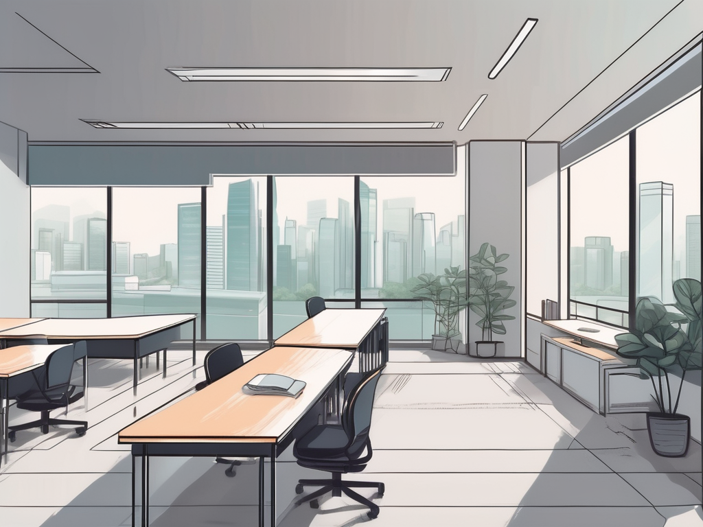 A serene classroom environment in singapore with elements like a comfortable teacher's desk